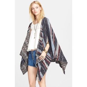 Free People The Big Trail Striped Poncho Cardigan